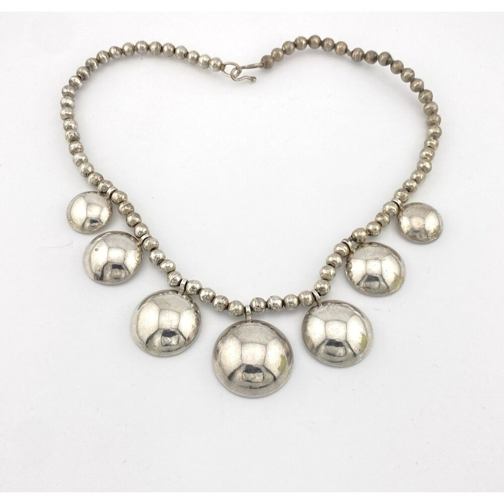 Vintage Navajo Pearls Sterling Silver Half Dome Necklace 17 Inches